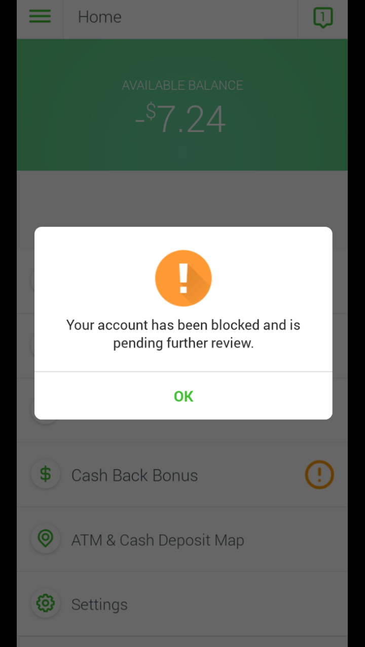 Green Dot Bank complaint Account blocked